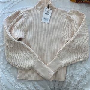 Zara cream Puff Sleeve Sweater turtleneck sweater